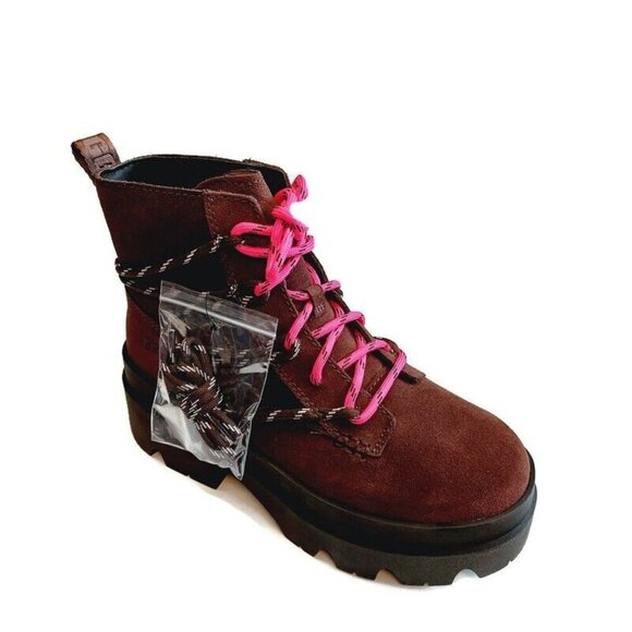 UGG Brisbane Lace Up Suede Platform Boots Womens Size 8 Burnt Cedar #1143841 - Picture 1 of 8